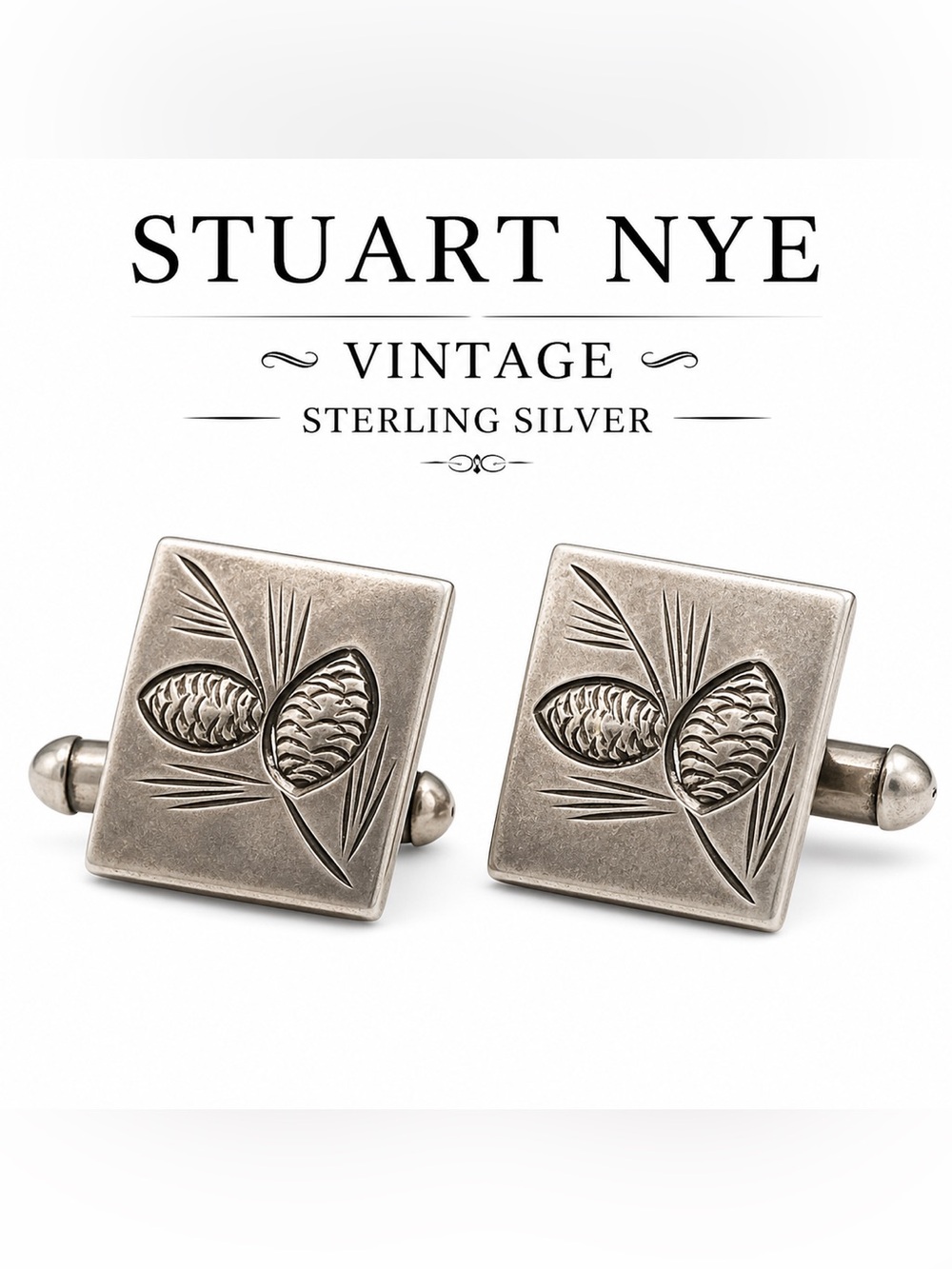 Vintage Sterling Silver Pinecone Square Cufflinks by Stuart NYE